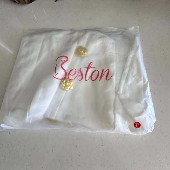 White Sleeveless Mini Dress With Gold Floral Buttons & Open Back Design - Picture 4 of 12